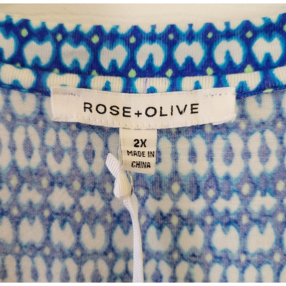 Rose + Olive Blue Geometric Ikat Print V-Neck Top Plus Size 2X NWT - Picture 5 of 16